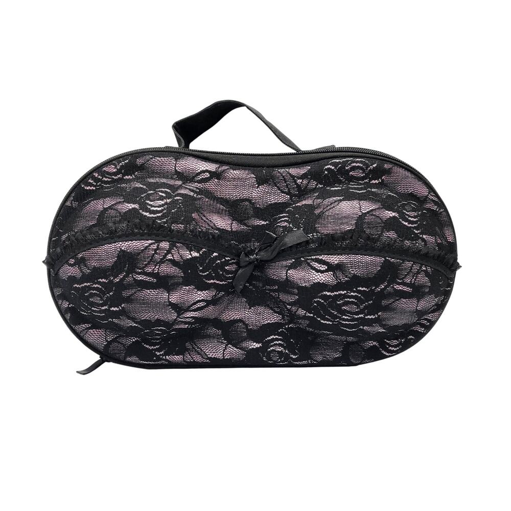 Wrapables Light Purple and Black Lace Rose Racy Bra Lingerie Travel Zip Up Case